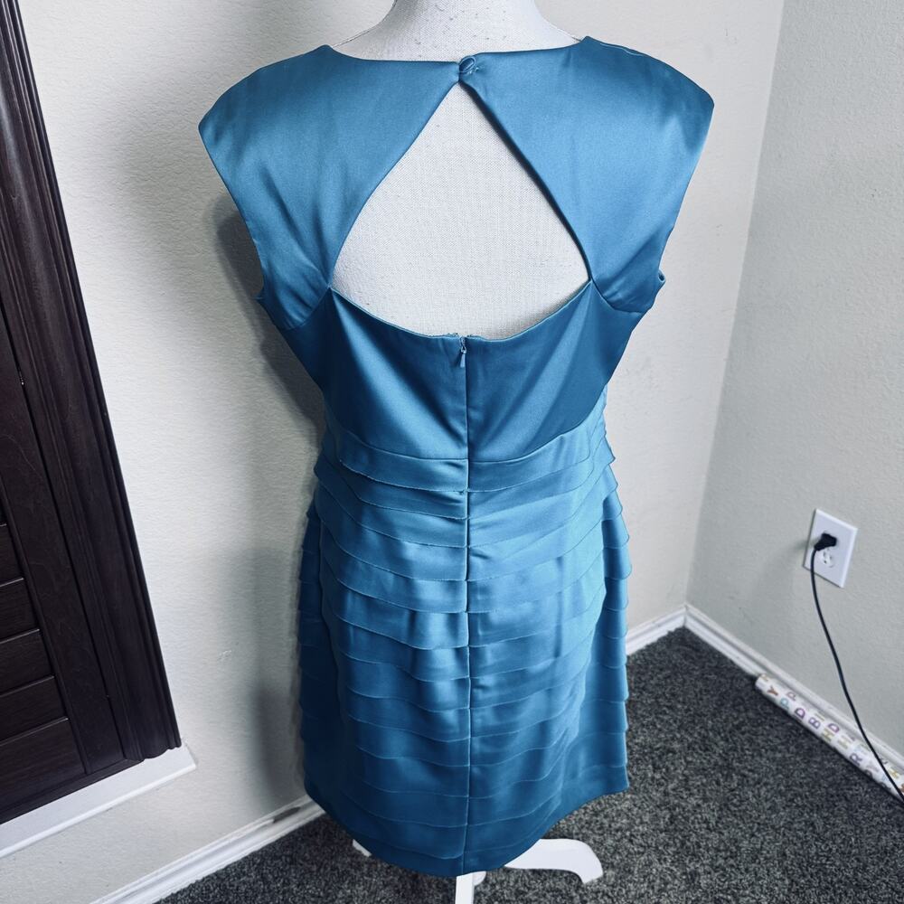 Rena Rowan Teal Green Satin Cocktail Dress 12 wedding knee length cut out back - Picture 5 of 8